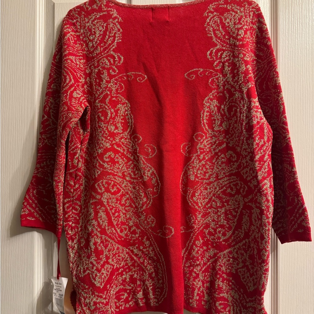 Ruby Rd. Red and Silver Patterned Tunic Sweater - Picture 5 of 13